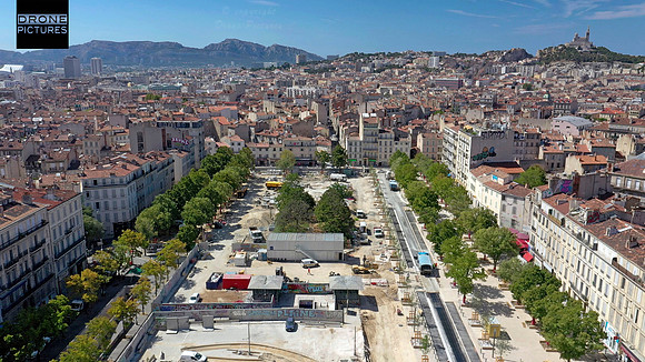 Vue aérienne des travaux Place Jean-Jaurès le O8 août 2019 © Drone-Pictures - reproduction interdite