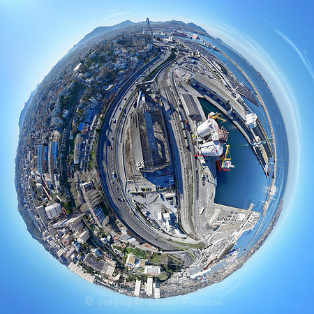 Photo 360 par drone du Silo à Sucre lors des travaux de désavantage, GPMM, Marseille